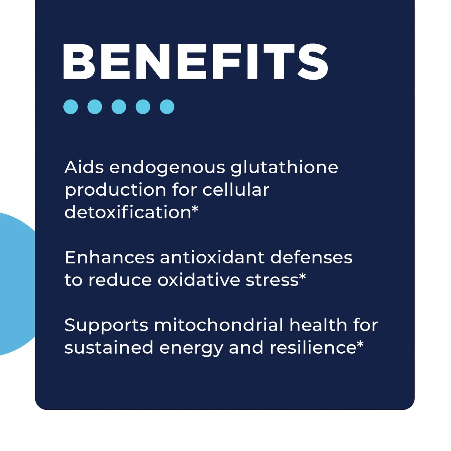 List of benefits on a blue background with white text