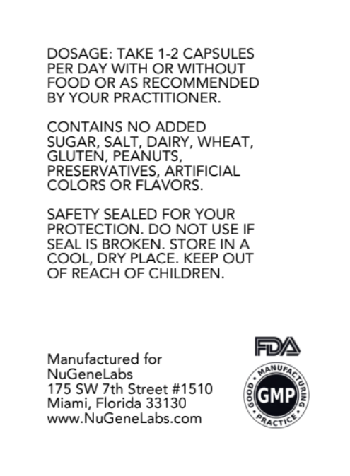 NuGeneLabs Mushroom Complex dietary supplement label - suggested use.