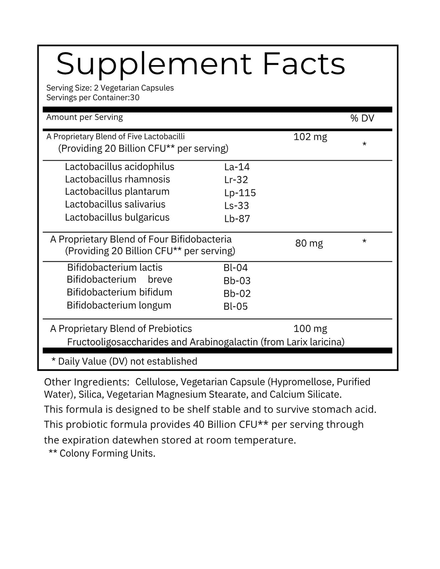 NuGeneLabs PB-40 Gut Balance supplement facts label for a probiotic product on a white background
