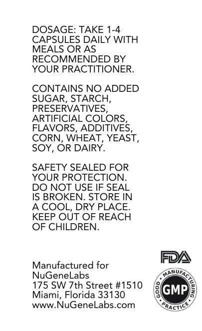 Product label with dosage instructions and safety information on a white background