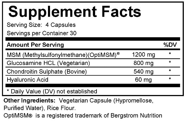 NuGeneLabs Joint Flex+ supplement facts label with detailed nutritional information on a white background