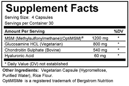 NuGeneLabs Joint Flex+ supplement facts label with detailed nutritional information on a white background