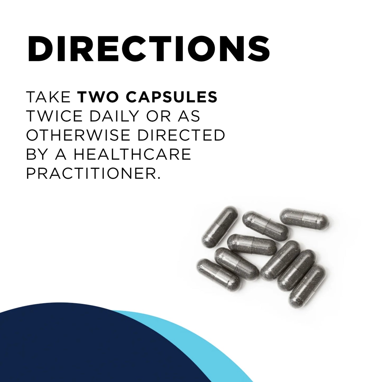 Capsules with medication directions on a white background