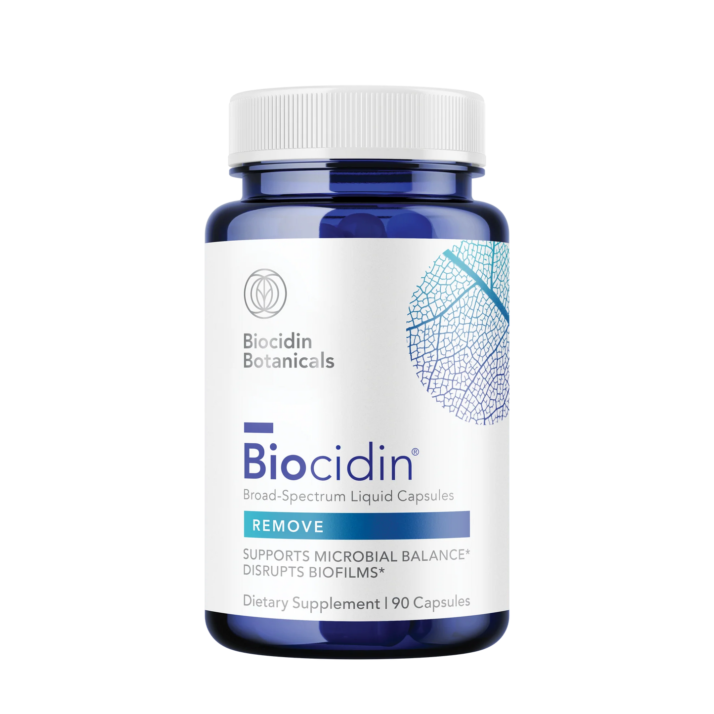 Biocidin Botanicals dietary supplement bottle on a white background