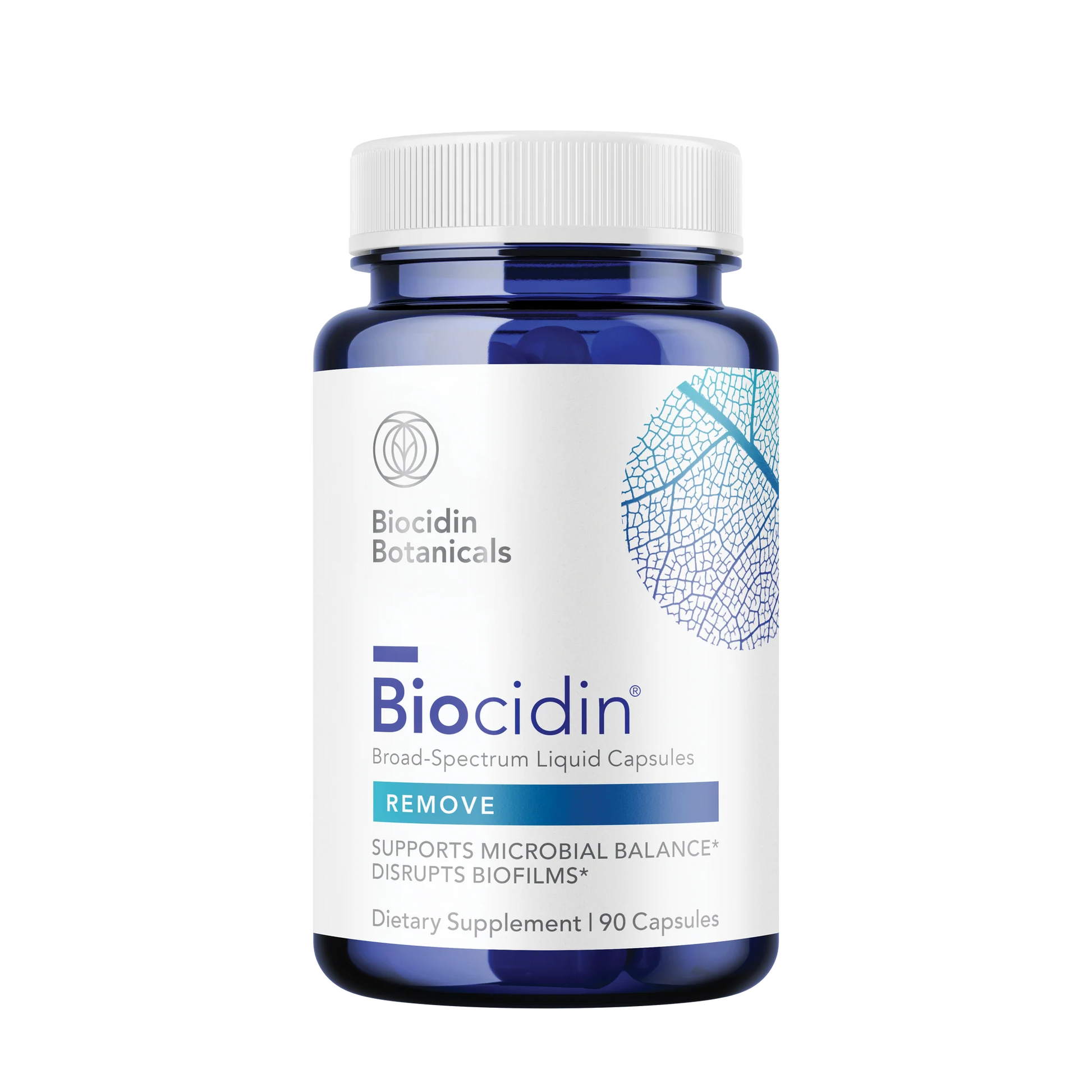 Biocidin Botanicals dietary supplement bottle on a white background