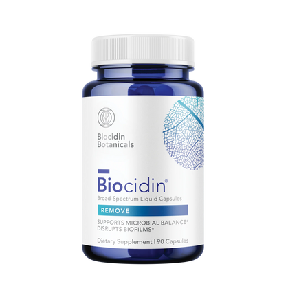 Biocidin Botanicals dietary supplement bottle on a white background