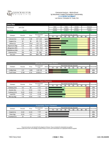 Blood Metals Panel Test Sample Report