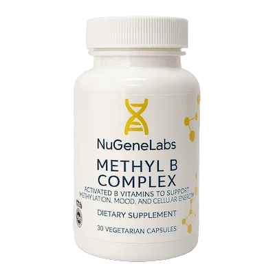 NuGeneLabs Methyl B Complex dietary supplement bottle on a transparent background