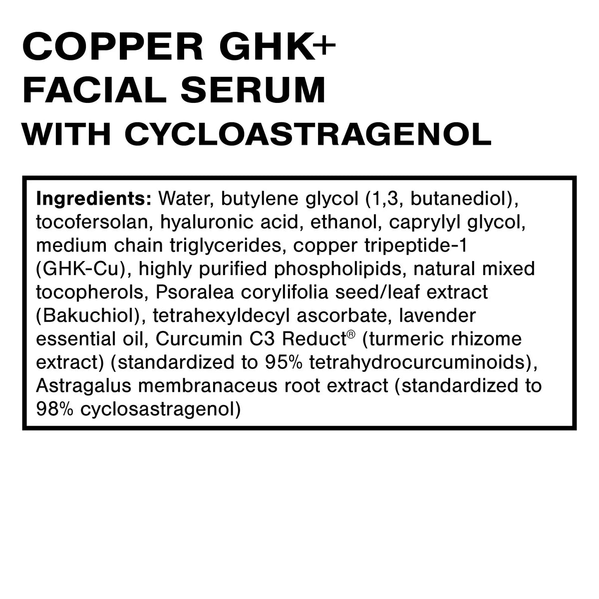 Copper GHK+ facial serum ingredient list