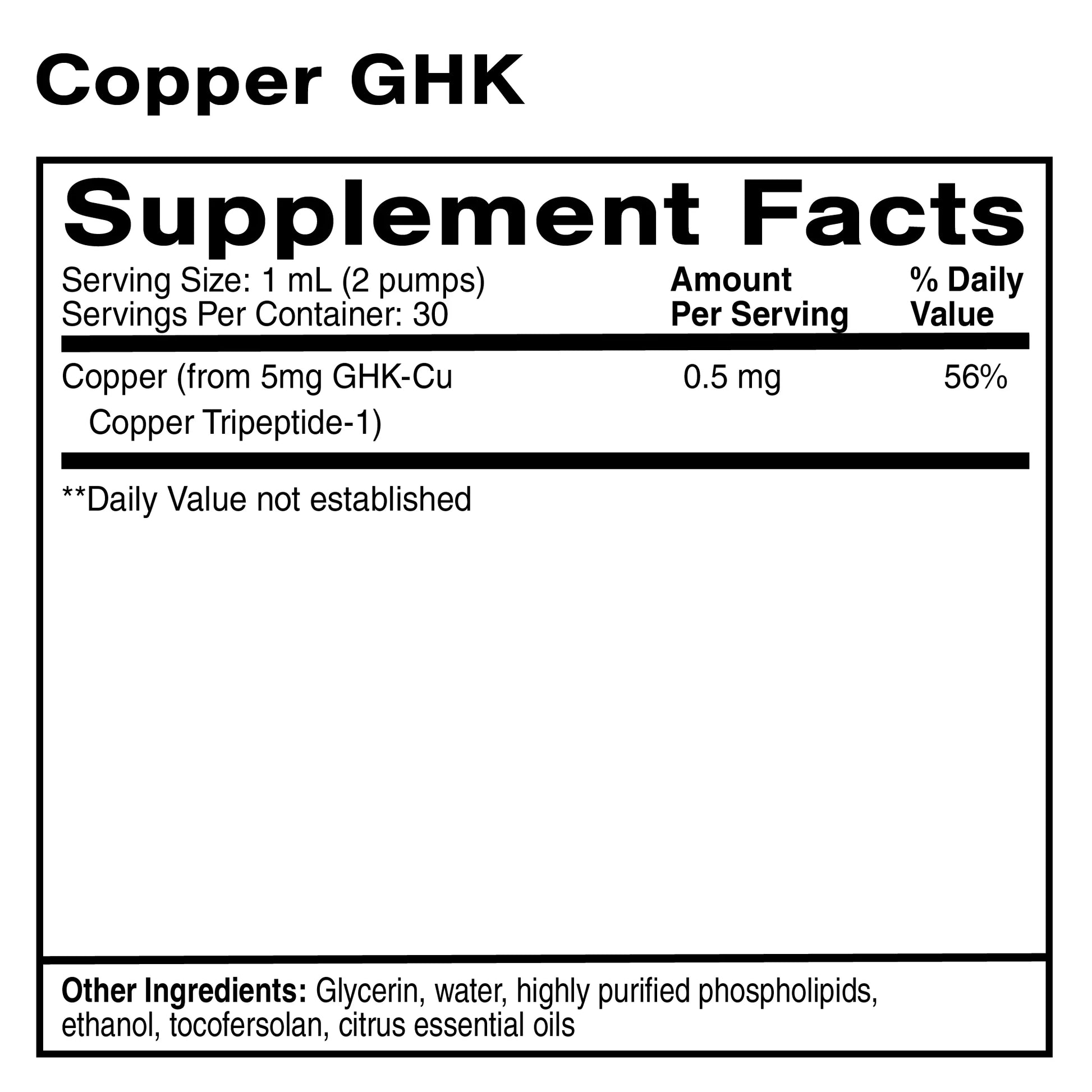 CopperGHK-Cu Peptide Supplement Facts