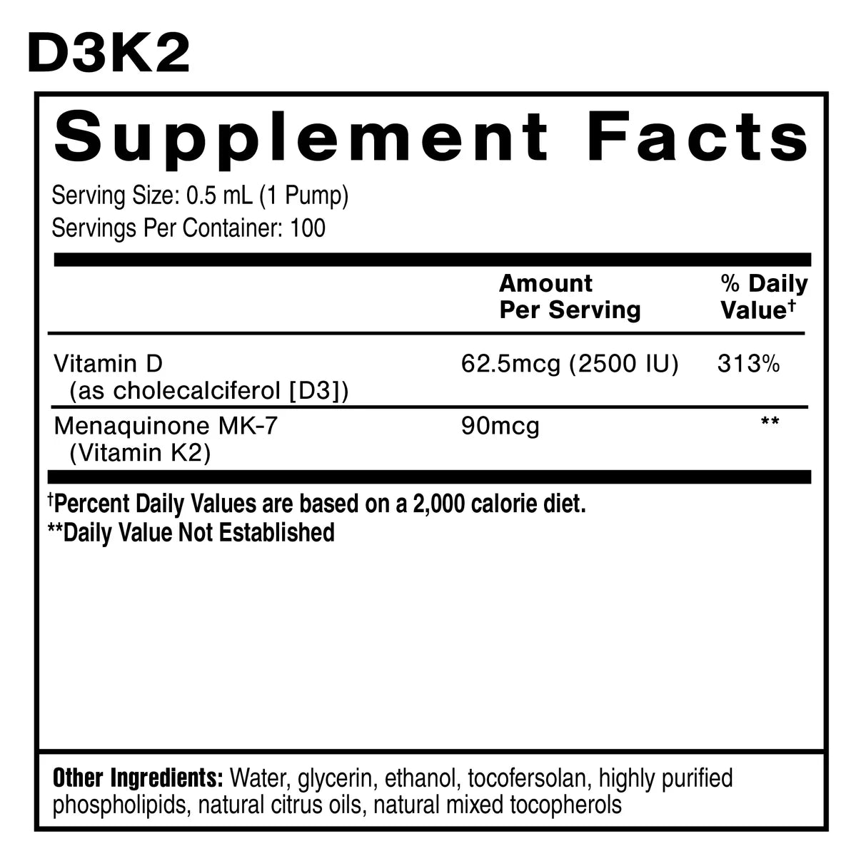 D3K2 supplement facts
