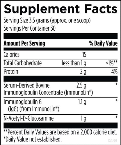 Supplement facts label with nutritional information on a white background