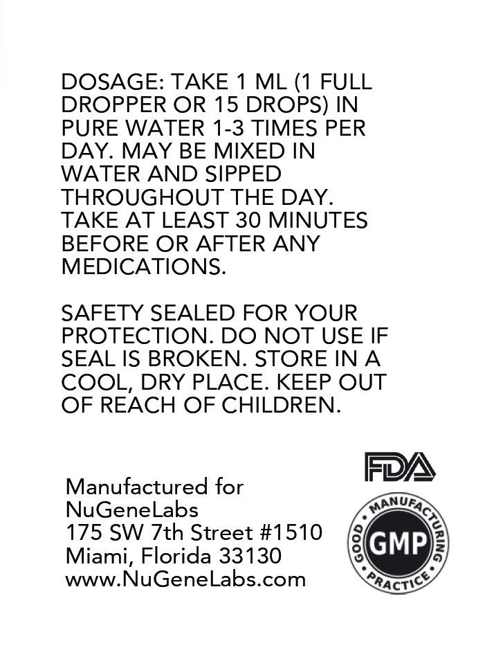 NuGeneLabs Fulvic Acid Drops supplement label with suggested use text and logos.