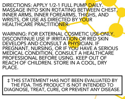 Text directions and warning label for a NuGeneLabs Glutathione Cream with a yellow molecular structure background.