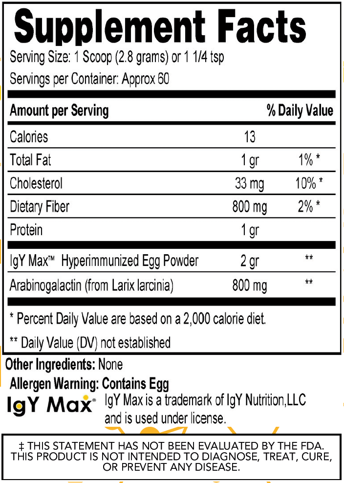 Supplement facts label with detailed nutritional information on a white background