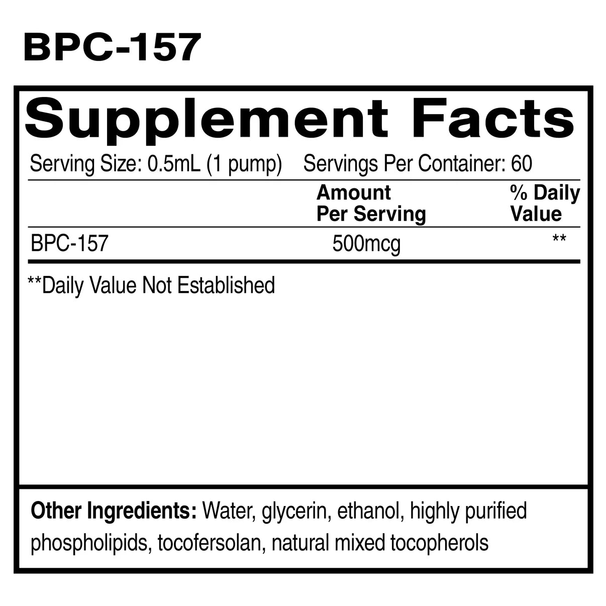 Liposomal BPC-157 Oral Peptide supplement facts