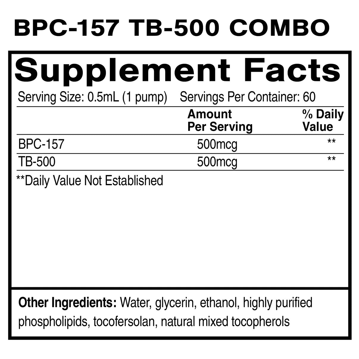 Liposomal BPC-157 + TB-500 Oral Peptide supplement facts