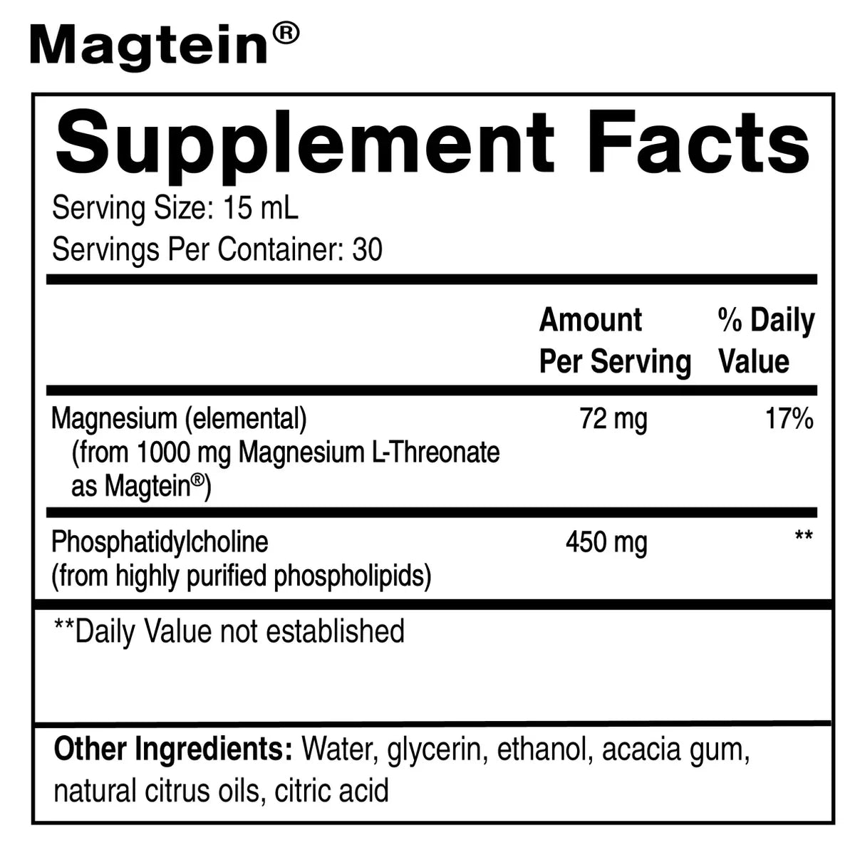 Liposomal Magtein® Supplement Facts