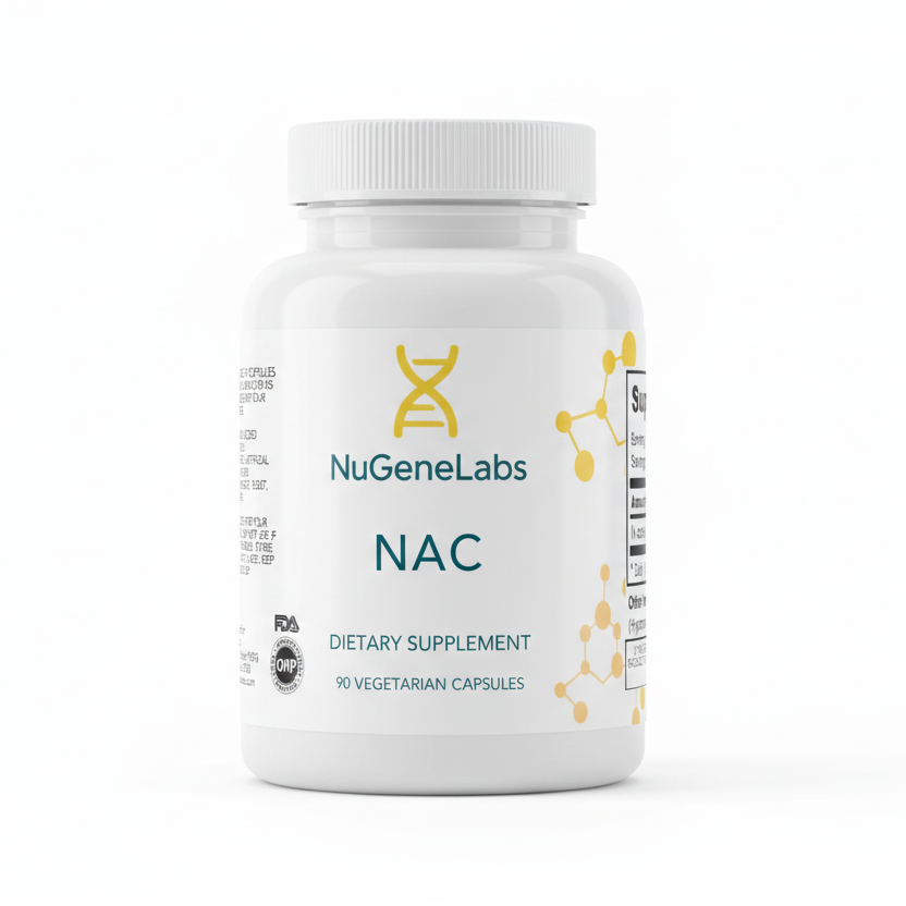 NuGeneLabs NAC dietary supplement bottle with supplement facts and ingredients.