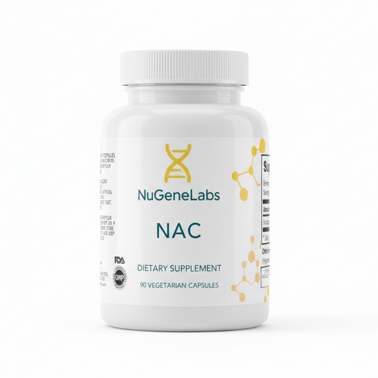 NuGeneLabs NAC dietary supplement bottle with supplement facts and ingredients.