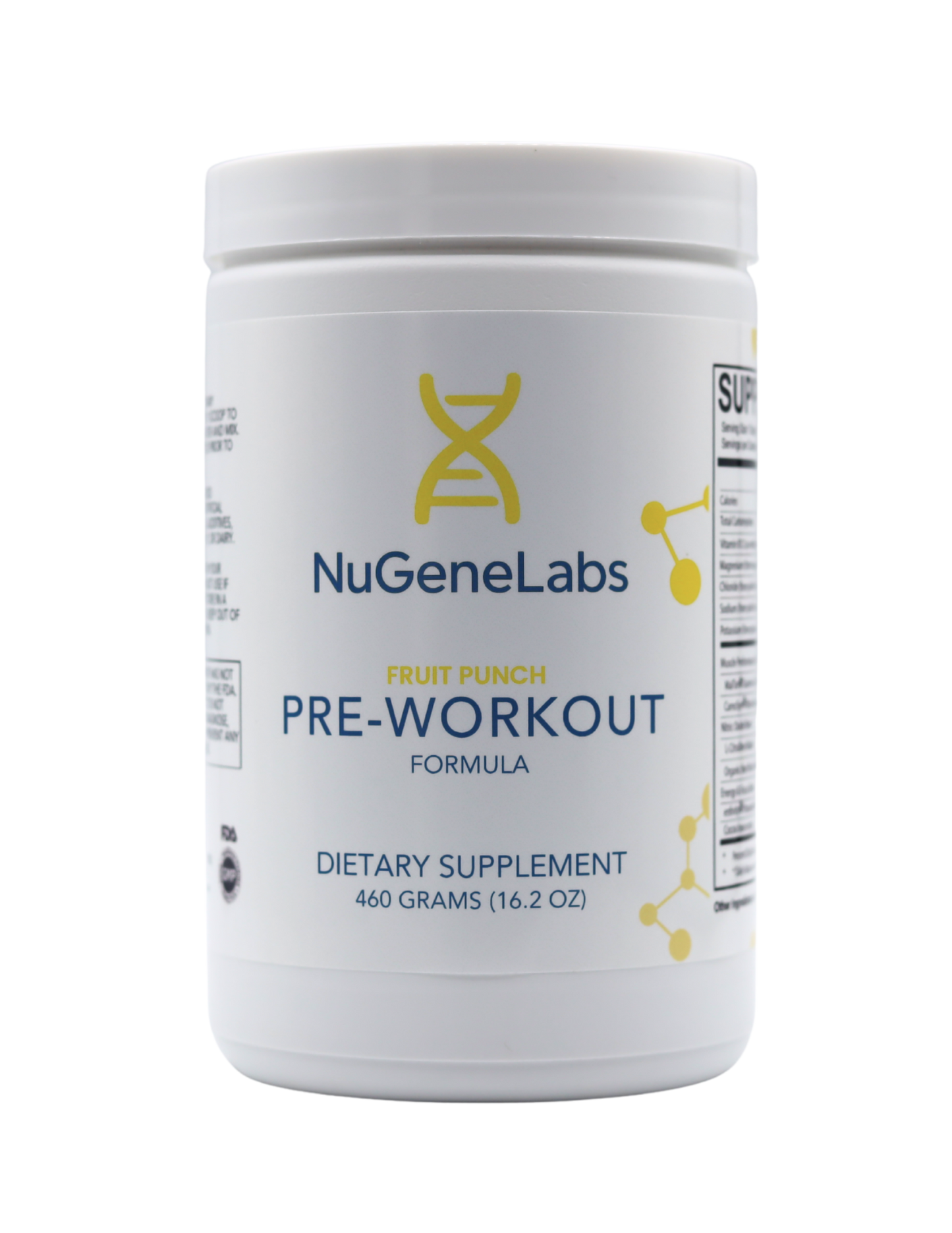 NuGeneLabs pre-workout supplement container on a white background