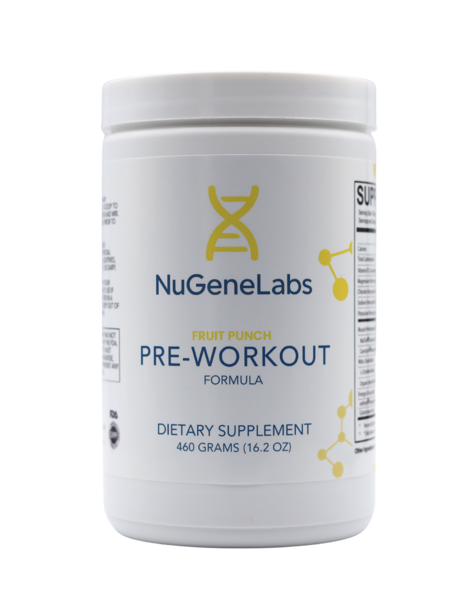 NuGeneLabs pre-workout supplement container on a white background