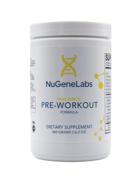 NuGeneLabs pre-workout supplement container on a white background
