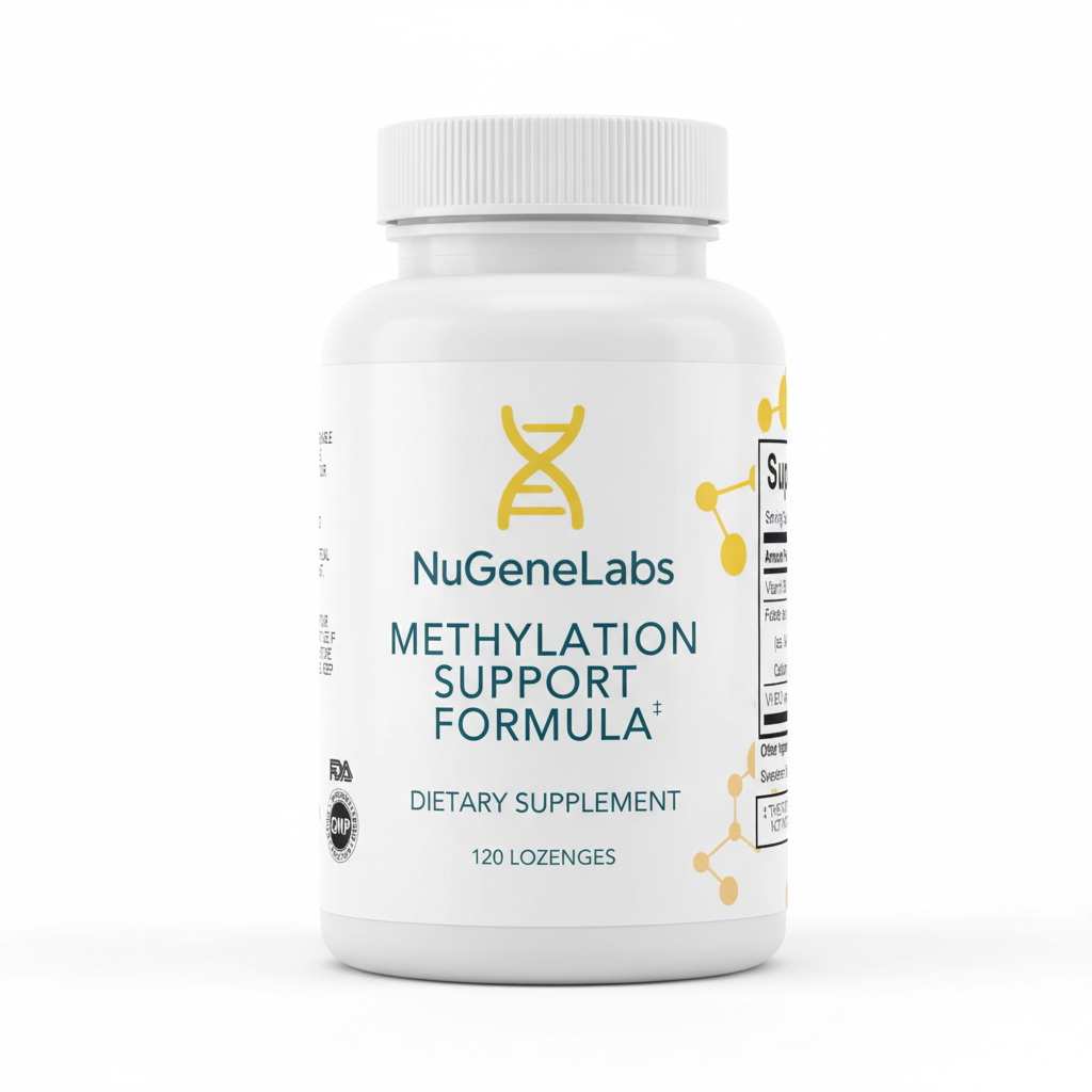 NuGeneLabs Methylation Support Formula supplement label with text and graphics.