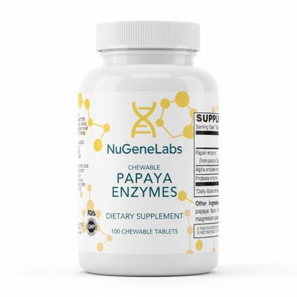 NuGeneLabs Papaya Enzymes supplement label with text and graphics.
