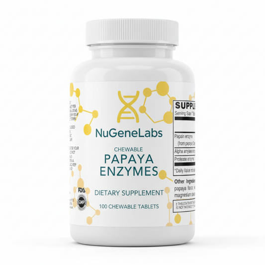 NuGeneLabs Papaya Enzymes supplement label with text and graphics.