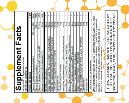 Supplement facts label with molecular structure background
