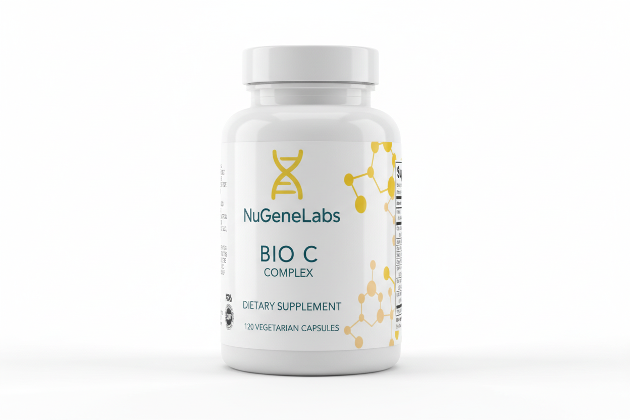 NuGeneLabs BIO C Complex dietary supplement bottle with branding.