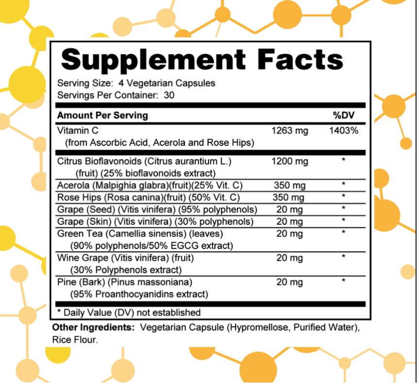 NuGeneLabs BIO C Complex dietary supplement label with supplement facts and branding.
