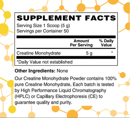 NuGeneLabs Creatine supplement label with molecular structures and supplement facts.