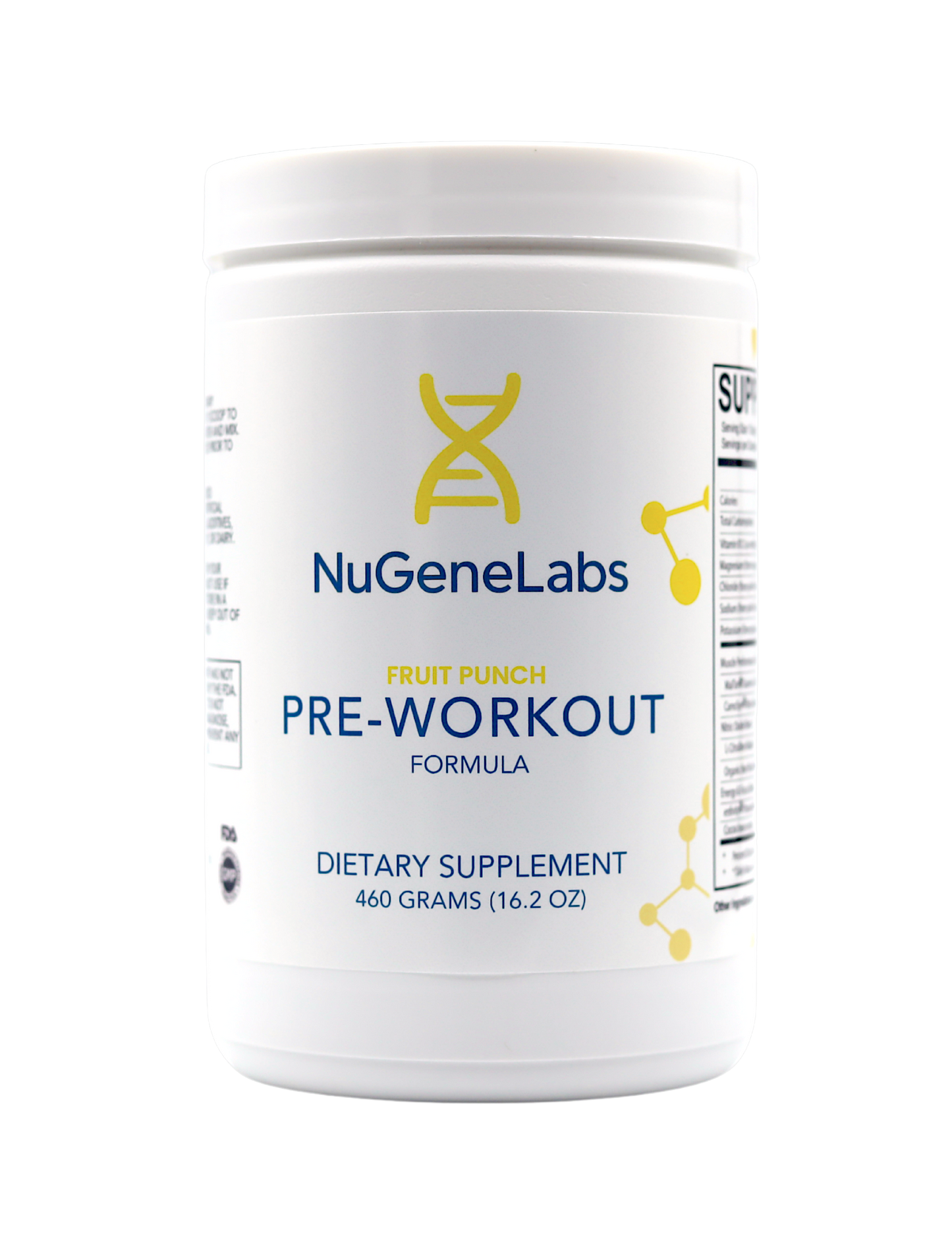NuGeneLabs pre-workout supplement container on a white background