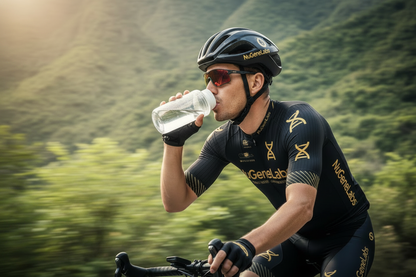 Bicycle racer wearing NuGeneLabs race outfit.