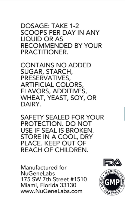 Back label of a supplement container with dosage instructions and product details.