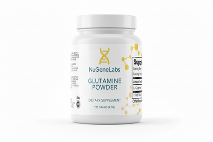 NuGeneLabs Glutamine Powder supplement container on a white background