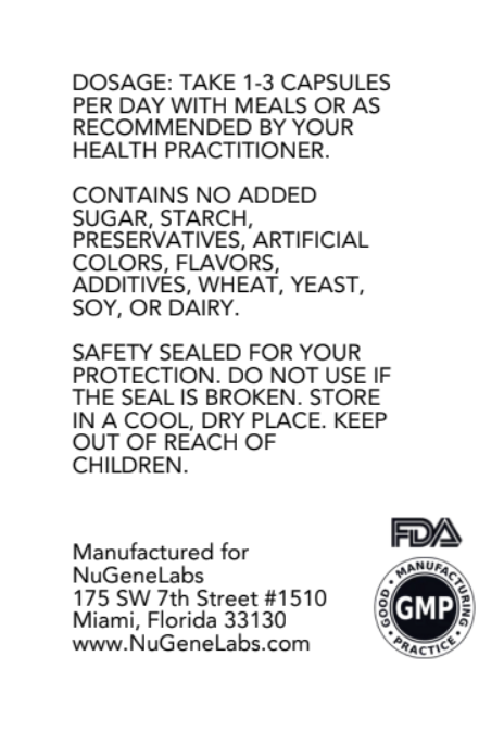 NuGeneLabs immune and healing support supplement label with text and graphics.