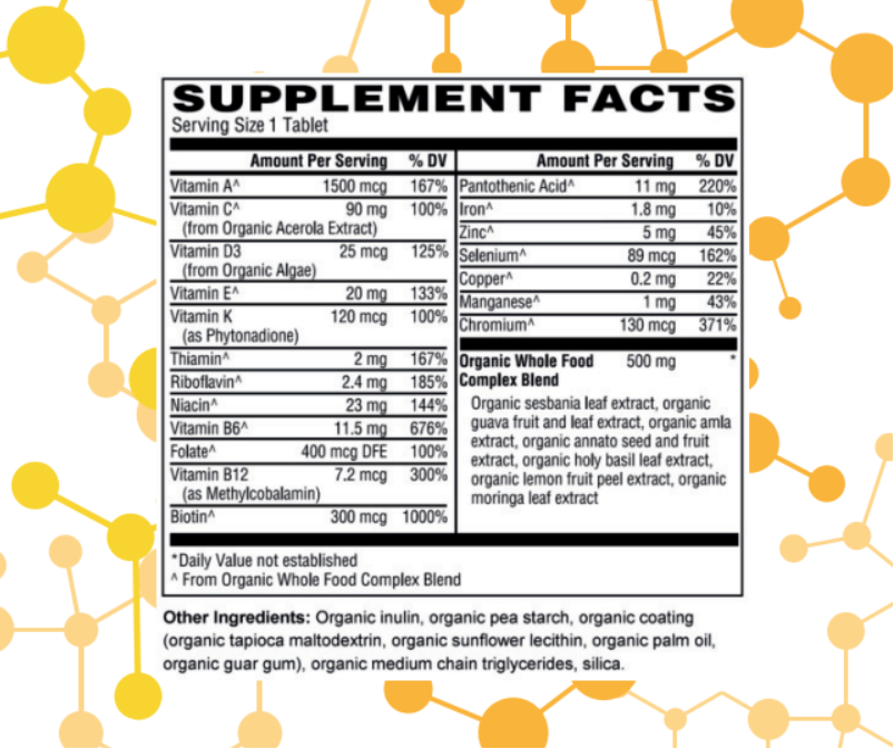 NuGeneLabs Men's Complete Multi dietary supplement label with molecular structures and supplement facts.