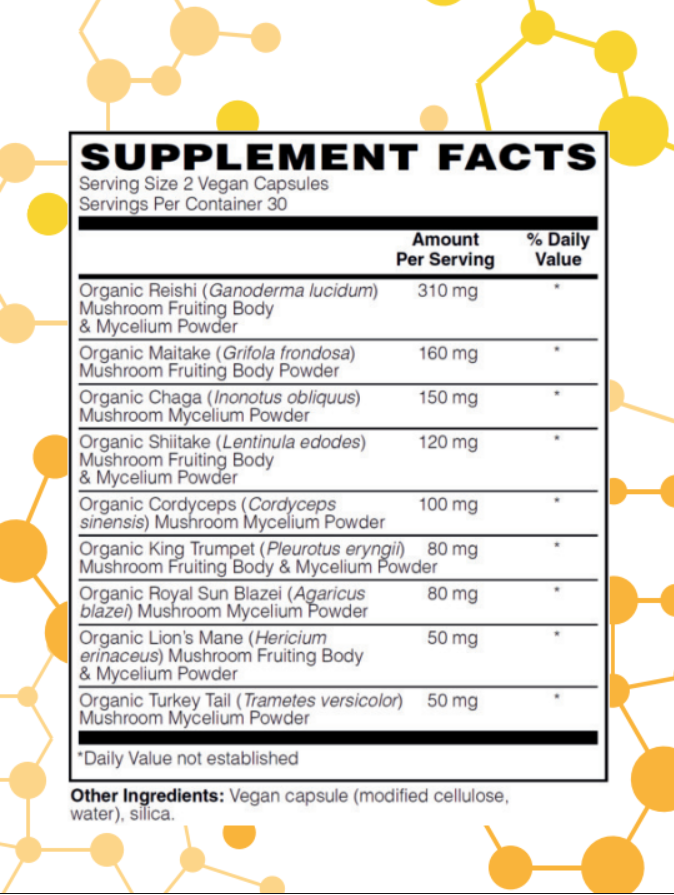 NuGeneLabs Mushroom Complex dietary supplement label with supplement facts.