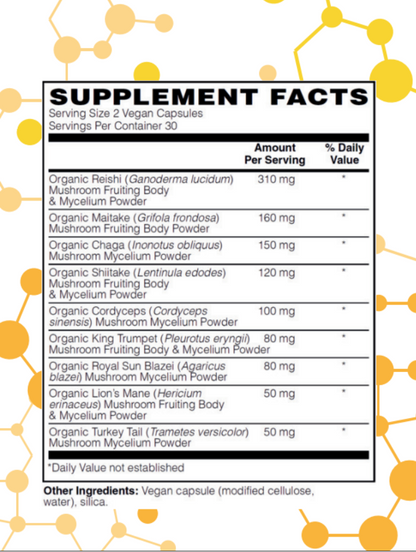 NuGeneLabs Mushroom Complex dietary supplement label with supplement facts.