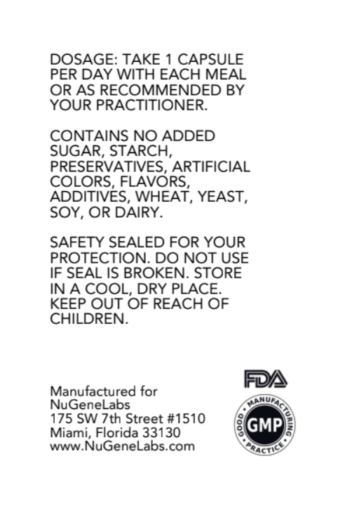 NuGeneLabs Pancreatic Enzymes supplement label, suggested use.