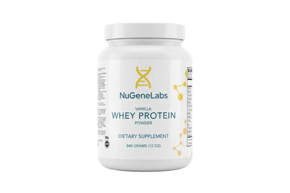 NugeneLabs Vanilla Whey Protein Powder container on a white background