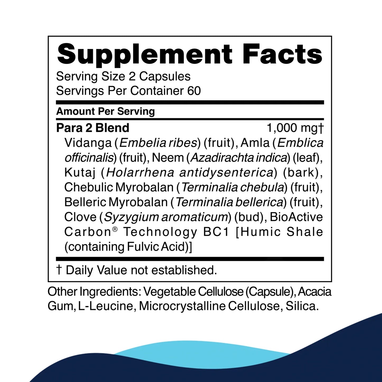 Supplement label with ingredient list on a white background
