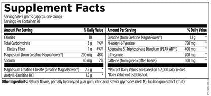 Pre Workout supplement facts label
