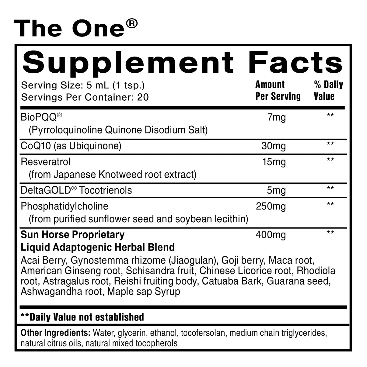 The One supplement facts