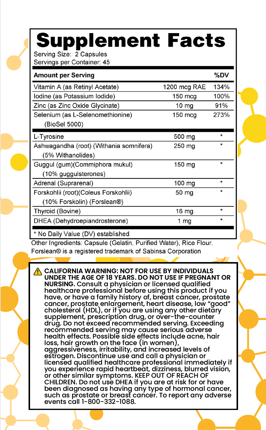 Supplement facts NuGeneLabs label with nutritional information on a white background