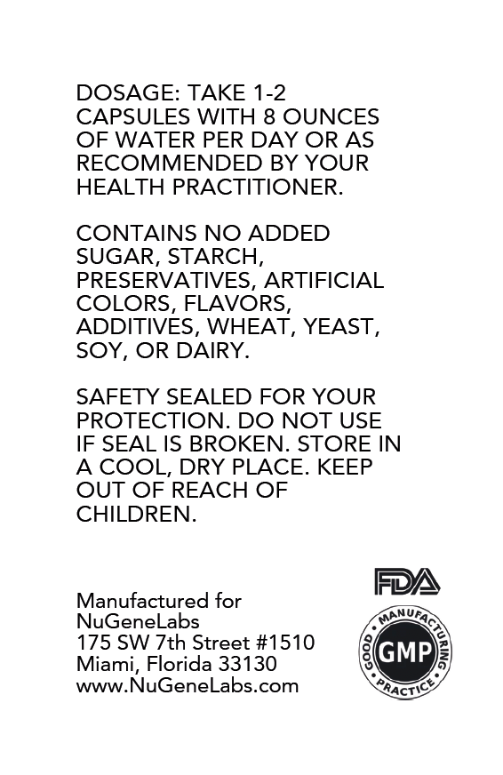 NuGeneLabs urinary care supplement label with ingredients and dosing information.