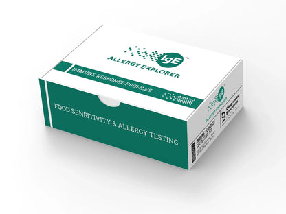IgE Allergy Explorer testing kit box on a white background